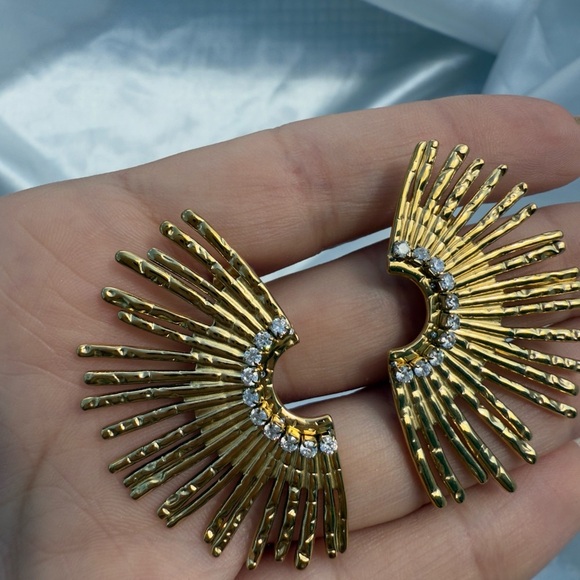 Zara Gold Starburst Large Stud Earrings - Picture 8 of 10